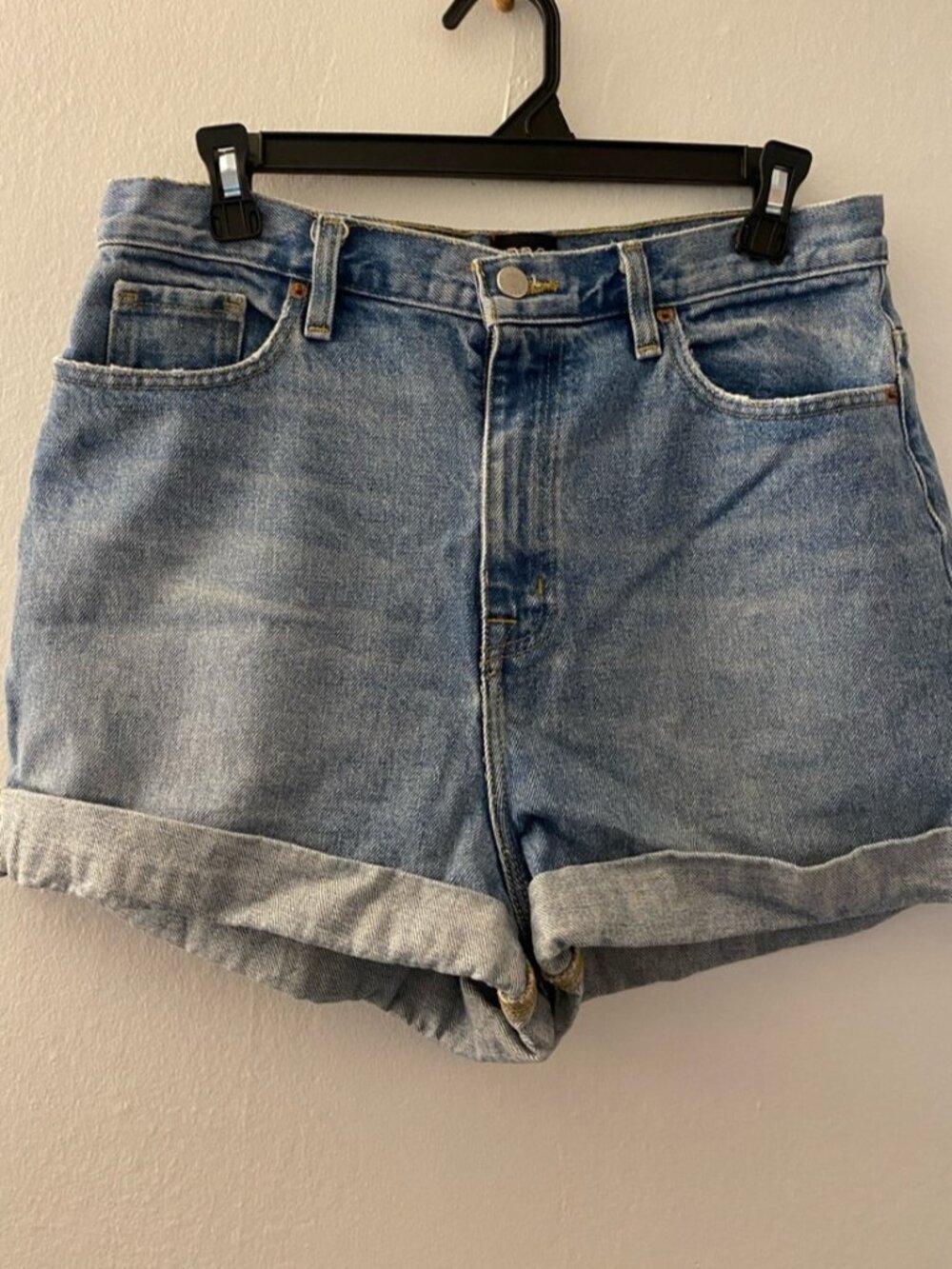 Blue High-Rise Rolled Hem Jean Shorts